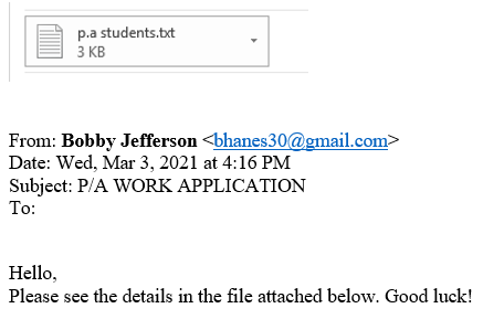 student phishing email