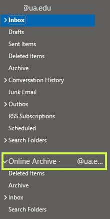 Online Archive folder appears at bottom of folder list