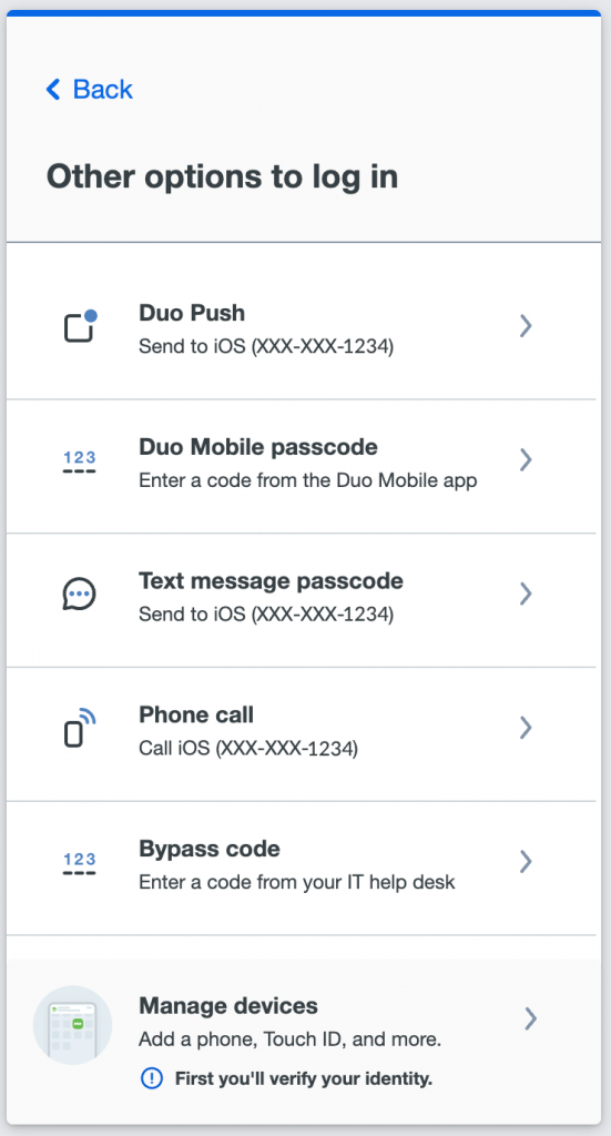 more options to authenticate with duo