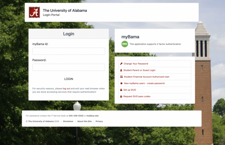 Login portal for The University of Alabama.