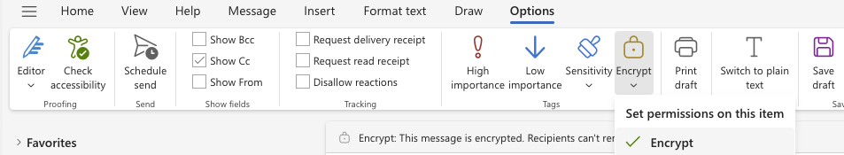 Click Options -> Lock icon -> Encrypt