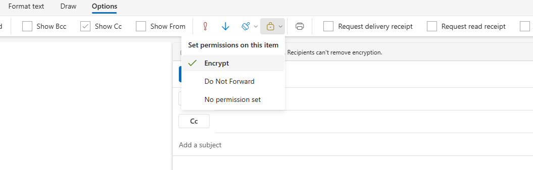 Encrypt menu item