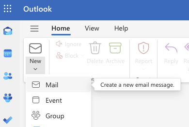 New mail button in Outlook online